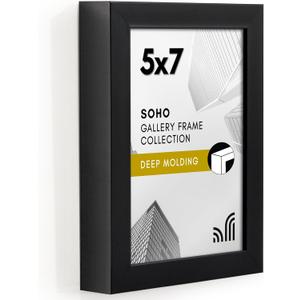 Americanflat 5x7 Picture Frame with Shatter-Resistant Glass - Soho Collection - Gallery Style Deep Molding Picture Frames for Tabletop and Wall Display - Black