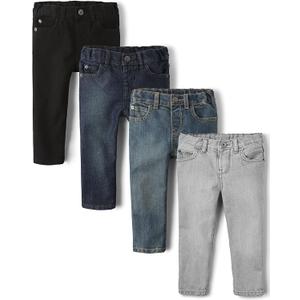 The Children's Place Baby Boys' and Toddler Skinny Jeans (3T, Black/Indigo/Blue/Gray 4-pack)