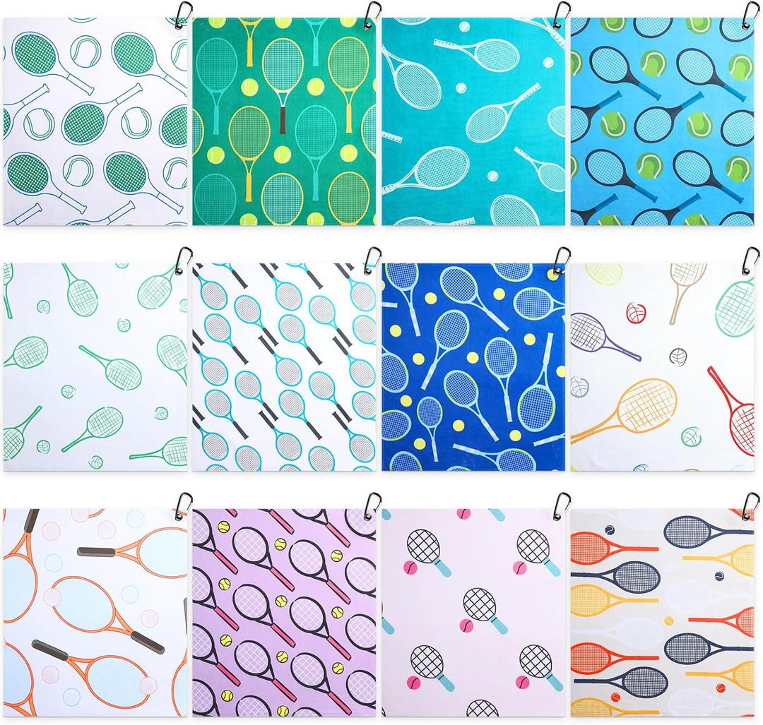 12 Pcs Soft Tennis Towel 15 x 17 Inch Absorbent Fast Drying Sports Towel with Clip Funny Tennis Gift for Women Men Sports Player Fitness Accessories (Cute)