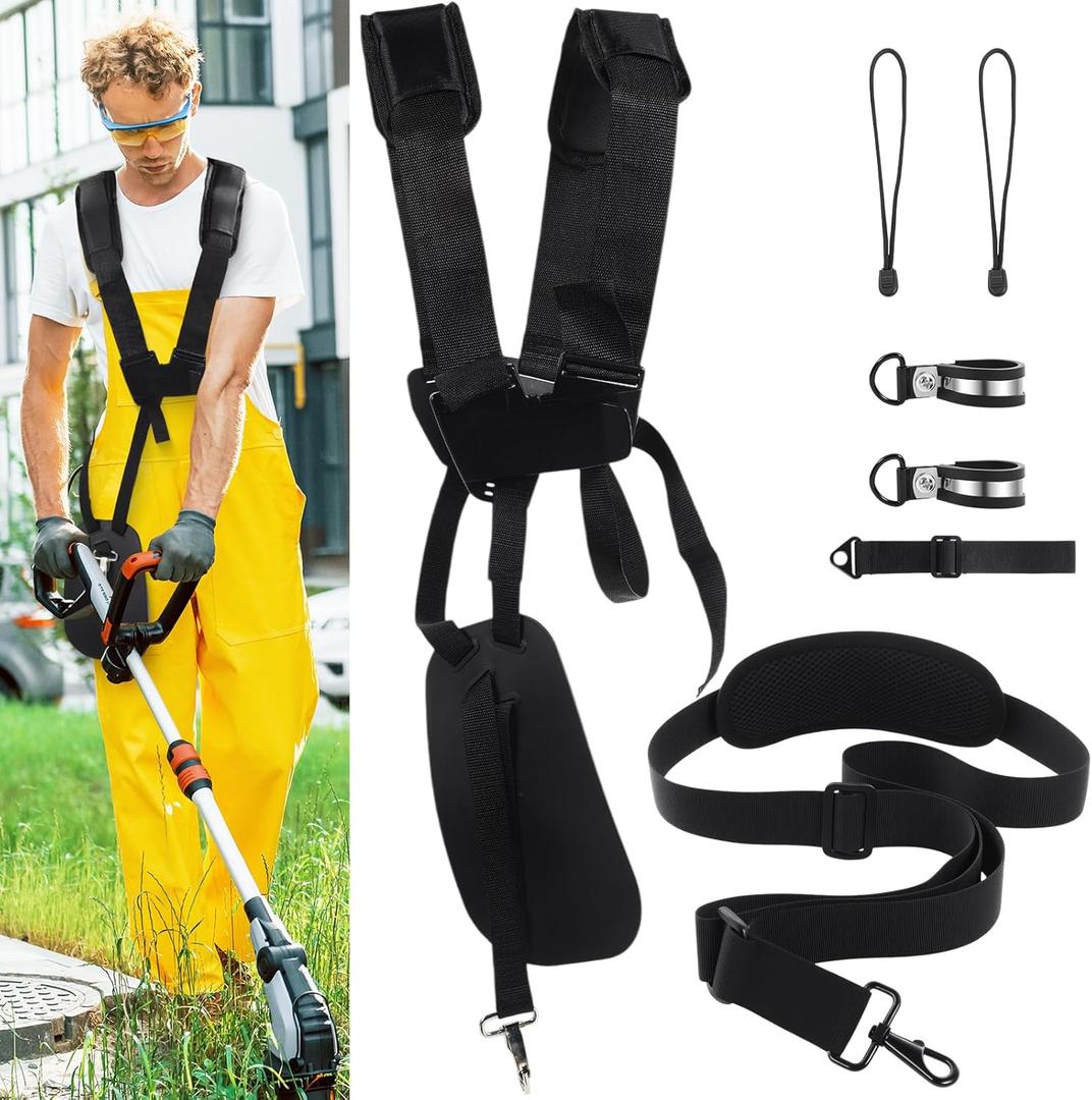 2 Pcs Black Comfort Padded Double Shoulder Strap Padded Belt, Trimmer Shoulder Strap Black with Long Trimmer Strap for Garden Brush Cutter Lawn Mower Leaf Blower String Trimmers