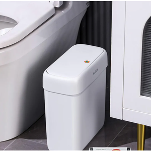 JOYBOS Bathroom waste Can with Lid, 3 Gallon Small Garbage Can, 10L Dog Proof Slim Plastic Narrow waste Bin with Pop-up Lid for Toilet, Office, Bedroom, Living Room, White