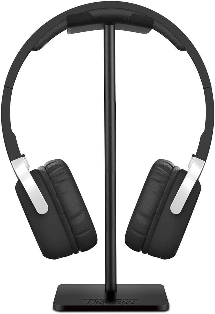 New bee Headphone Stand Headset Holder Earphone Stand with Aluminum Supporting Bar Flexible Headrest ABS Solid Base for All Headphones Size (Black)