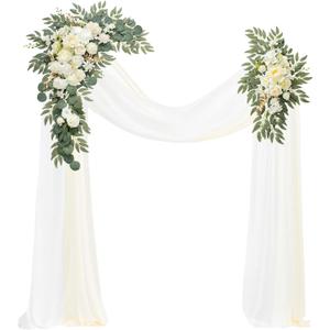 Wedding Arch, Artificial Flowers, Wedding Decor with Drapes (Set of 4)Be Suited to Banquet, Party, Wedding Decor Ceremony and Background Decoration (White)