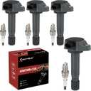 UF582 Ignition Coil Pack and Iridium Spark Plugs Set of 4 Compatible with Honda Civic 2006-2011 1.8 L4 Replaces# 5C1637, E1082, 30520RNAA01, IZFR6K11S, 9812
