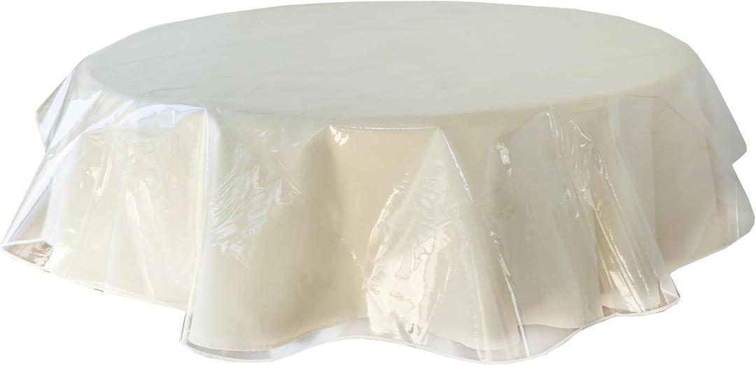 Benson Mills Heavy Duty Crystal Clear Plastic 100% Waterproof Tablecloth Protector, Vinyl PVC Round Table Cloth, Oil Spill Proof Wipe Clean Table Cover for Dining Tables (70" Round)