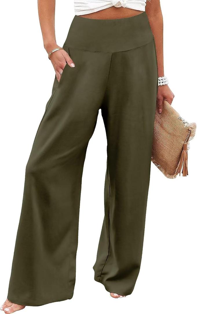 JZC Womens Wide Leg Yoga Pants Comfy Loose Lounge Pajama Flowy Pants Pockets Casual Sweatpants Trouser Army Green XXL