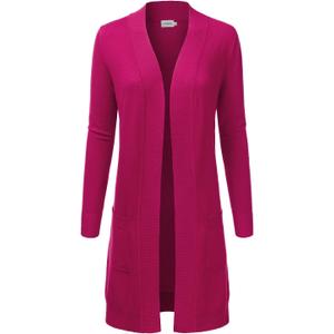 JJ Perfection Womens Casual Long Knit Cardigan Long Sleeve with Pockets Lightweight Open Front Sweater Jacket with Plus Size (Small, Awocal0273_magenta)