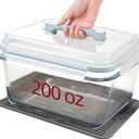 Large Glass Storage Containers with Lids, Extra Large Glass Food Containers for Rotisserie Chicken/Turkey and Potluck, Giant Watermelon Container, XL Big Bowl Freezer Storage Container Airtight 200oz (Light Blue Handle)