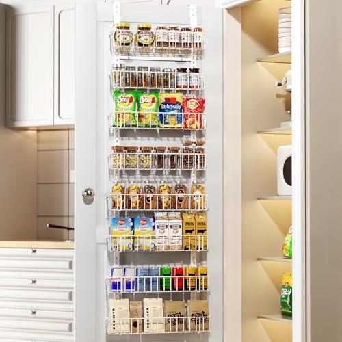 Delamu Adjustable Cabinet Door Organizer, 8-Tier Hanging Spice Rack Organizer, Metal Over the Door Pantry Organizer, Pantry Organizers and Storage Shelves for Kitchen Bathroom Laundry Room, White