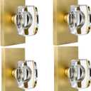 Glass Crystal Dummy Door Knob Interior, Hall and Closet Dummy Door Knob Door Handles Clear Non-Turning Single Side Inactive 4 Pack, Satin Brass