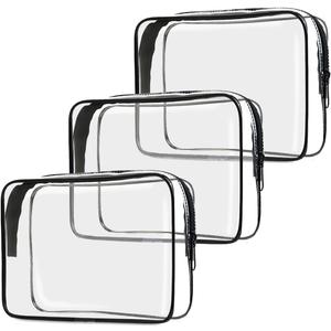 TSA Approved Toiletry Bag, 3 Pack Clear Travel Bags for Toiletries, Quart Size Makeup Cosmetic Bag Organizer for Women Men Travel Accessories(Black)