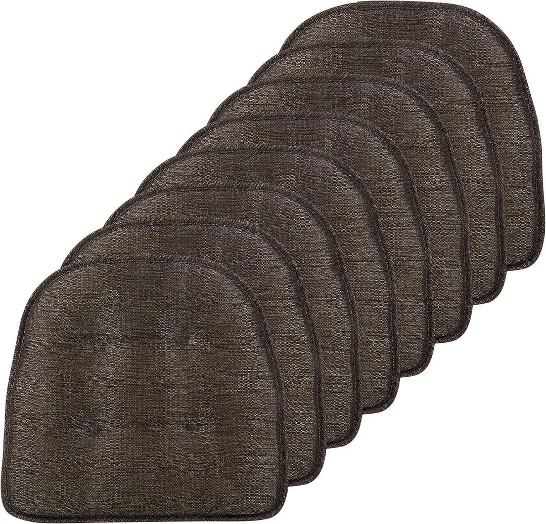 Klear Vu Omega Non-Slip Chair Cushions, Assembled in USA, U-Shaped Skid-Proof Seat Pads for Dining Room, Kitchen, Office, 15"x16", 8 Pack, Solid Chestnut