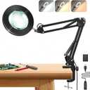 10X Magnifying Glass with Light and Clamp, ZAPLIT 4.3” Real Glass Lens Magnifier Desk Lamp, Metal Swing Arm LED Ring Light with 3 Color Modes & 10 Brightness Levels for Crafts Painting Nail Art Repair
