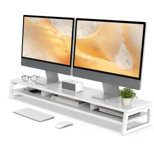 Fenge Dual Monitor Stand for Desk, 42.5in Large Monitor Riser for 2 Monitors, 2 Tier Computer Office Desk Top Shelf, Desktop Storage Stand for Laptop, PC, Computer, Printer