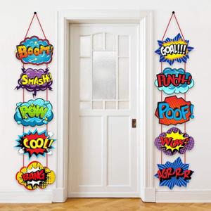 Poen Hero Themed Party Decorations Large Hero Action Sign Fun Cutouts Theme Birthday Baby Shower Party Supplies Christmas Decor Porch Sign Banner Wall Door Hanger Decor, 10 Counts