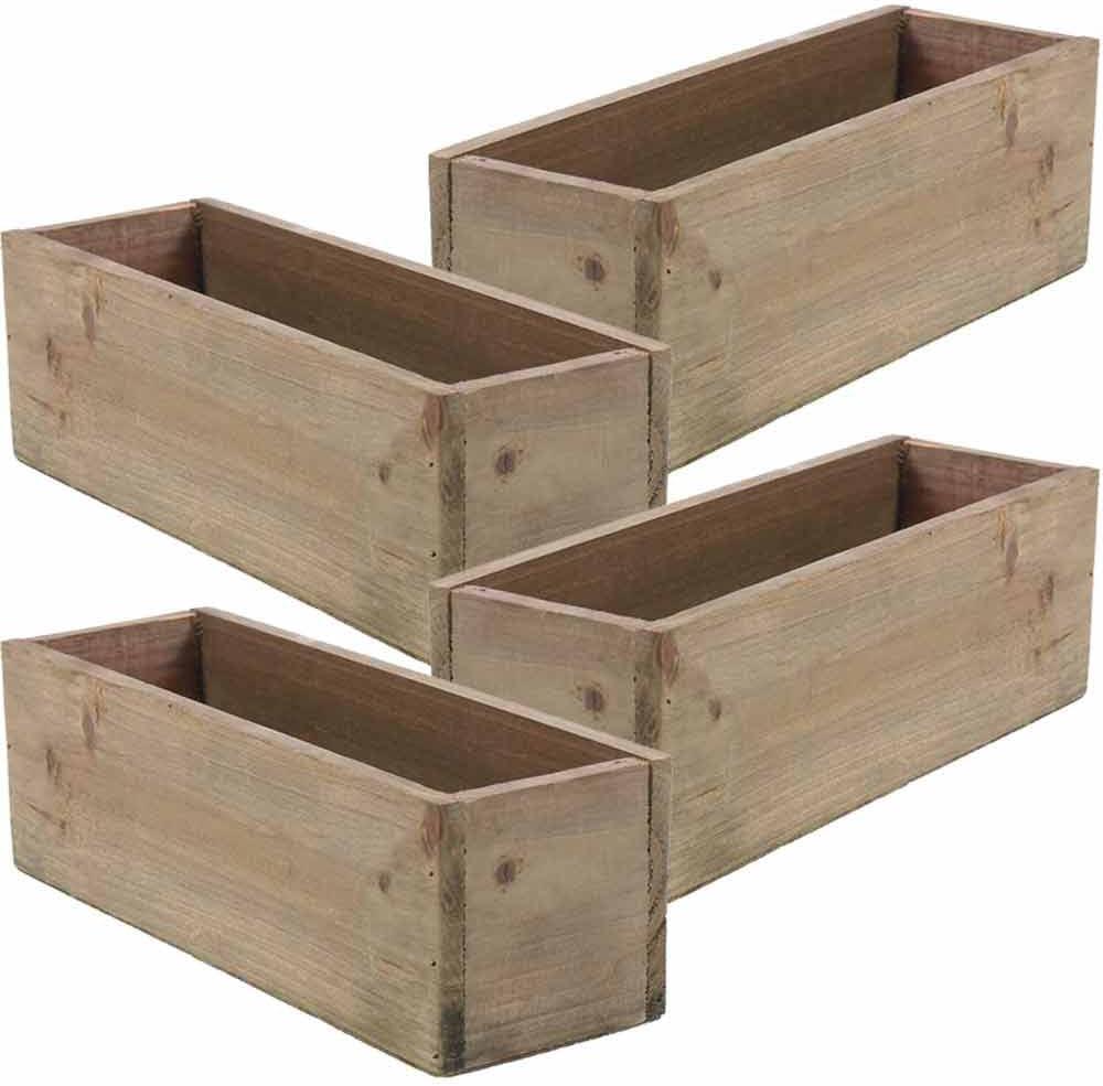 Wooden Planter Box, Rustic Barn Wood, Plastic Liner, Garden Decor, Restaurant and Wedding Decorations, Wedding Bouquets, Table Centerpiece, Rectangle, 12 x 4 Inches, (Rectangular), (Set of 4)