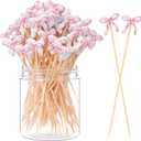 Chengu 200 Pcs Pink Bow Cocktail Picks Swizzle Stick Toothpicks 4.72 Inch Long Bamboo Cute Toothpicks for Appetizers Cupcake Drinks Coquette Birthday Bridal Wedding Baby Shower Bow Party Decoration