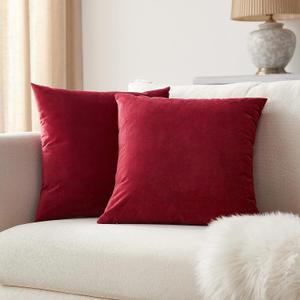 Pack of 2 Couch Throw Pillow Covers 20x20 Inch Fall Soft White Linen Pillow Covers for Sofa Living Room Solid Dyed Pillow Cases, Non-Shedding (Red, 18x18'')
