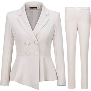 YUNCLOS Womens Suits 2 Piece Set Business Casual Double Breasted Blazer and Pantsuits for Work Office, XXL