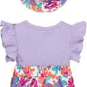 SUNNY PIGGY Newborn Baby Girl Clothes Baby Girl One Piece Romper Fall Winter Long Sleeve with Hat Sets Cute Infant Outfits (Purple)