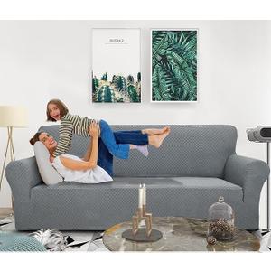 YEMYHOM Couch Cover Latest Jacquard Design High Stretch Sofa Covers for 3 Cushion Couch, Pet Dog Cat Proof Slipcover Non Slip Magic Elastic Furniture Protector (Sofa, Light Gray) (Large (71"-91"))
