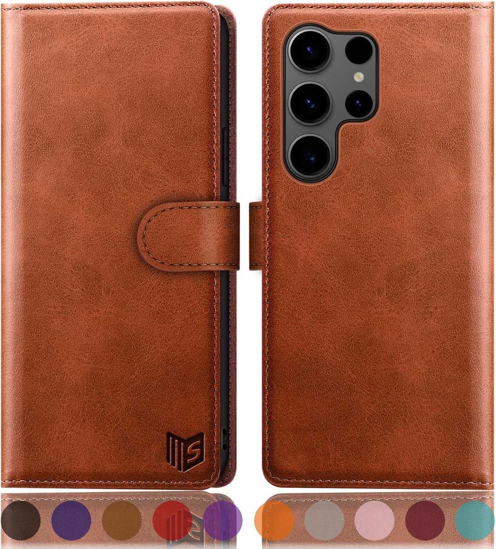 SUANPOT Compatible with Samsung Galaxy S25 Ultra Wallet case with RFID Blocking Credit Card Holder,Flip Book PU Leather Protective Cover Women Men for Samsung S25 Ultra Phone case Light Brown | RFID Blocking, Credit Card Holder, Flip Book, PU Leather, Protective Cover, Women Men