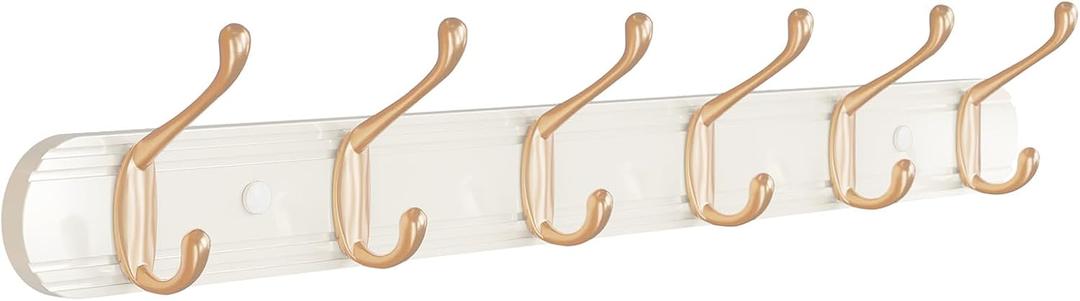 Coat Rack Wall Mount, Bamboo Coat Hanger with 6 Zinc Alloy Hooks for Hanging Clothes, Towels, Keys, Hats, Bags(White)