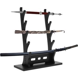 huyear Sword Stand Display 5 Tier,Black Katana Stand Table,Samurai Sword Holder Stand Desktop,Wood Sword Rack for Katana Sword Tanto Rapier Genji Hanging