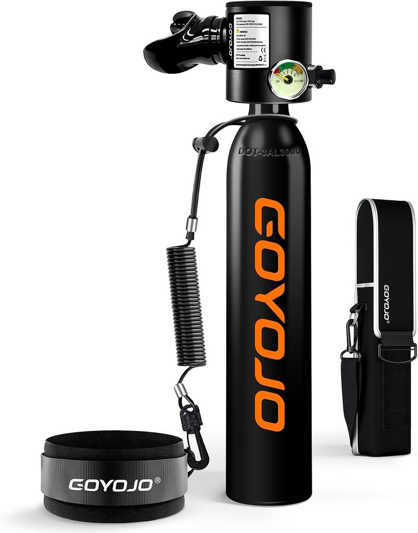 GOYOJO Mini Scuba Tank, Portable Diving Lung Air Tank with DOT Certified, Refillable Emergency Backup Pony Bottle for Snorkeling, Underwater Breathing, Training (Obsidian Orange)