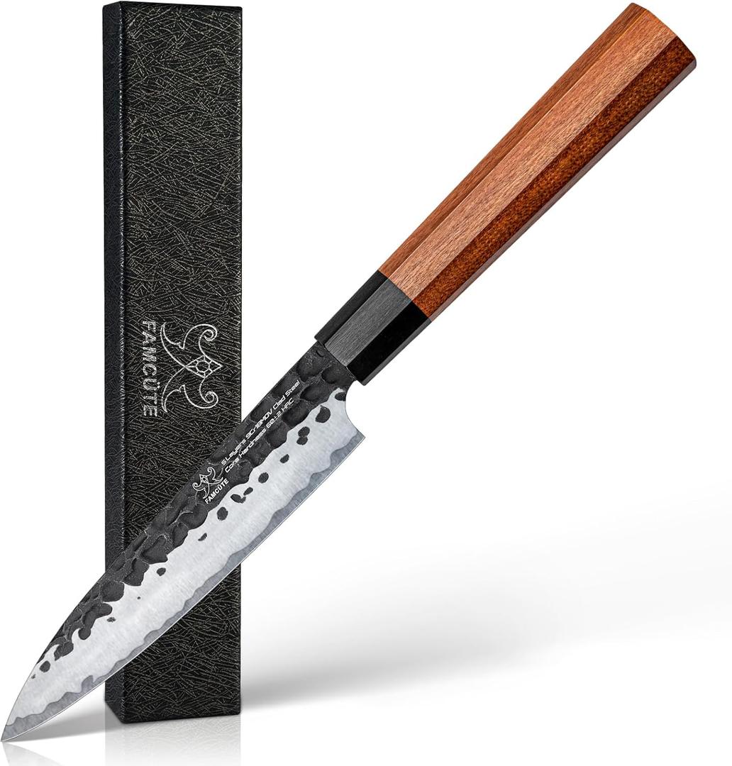 5 inch Japanese Paring Knife, Hand Forged 5 Layer 9CR18MOV Clad Steel Professional Kitchen Small Knife With Rosewood Handle As a Warm and Beautiful Gifts for Mom/Dad