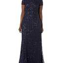 Adrianna Papell Women's Short Sleeve All Over Sequin Gown, Navy, 12