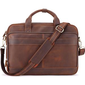 Full Grain Leather Briefcase for Men, Business Messenger Bag Laptop Bag Attache Case, Fits 15.6 Inch Laptop