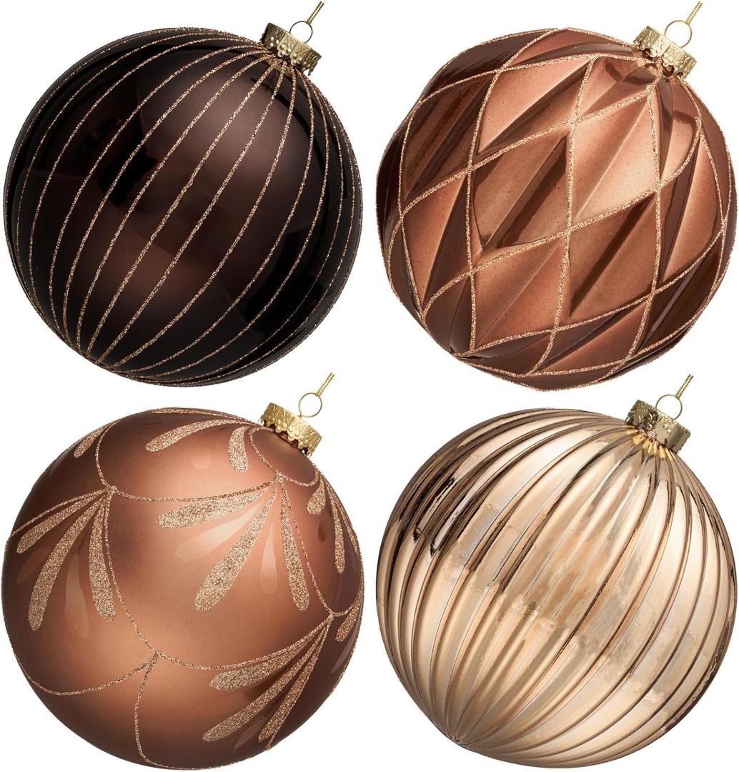 JORNOY Christmas Balls Ornaments Set, 6 inch/150mm Extra Large Shatterproof Plastic Hanging Bulbs for Xmas Tree Decorations Holiday Party with String, 4 Pack-Brown