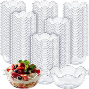150pcs 6oz Small Plastic Dessert Bowls Ice Cream Bowls Reusable Flower Shaped Party Serving Elegant Buffet Serving Cups for Nuts, Salad, Fruit, Snacks and Yogurt (Clear)