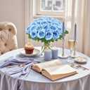 24 Pcs Sky Blue Rose Artificial Flowers with Long Stem Real Touch Silk Roses Bulk for Wedding, Party, Table Centerpieces Bouquet, Bridal, Home Decor