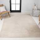 JONATHAN Y Hallie High-Low Curve Beige/Cream 8x10 Indoor/Outdoor Area Rug, Minimalist Geometric, Pet Friendly, for Patio, Backyard, Living Room, Bedroom, Office, Hose-Washable (SCN100D-8) (7'9" x 10' (Rectangular))