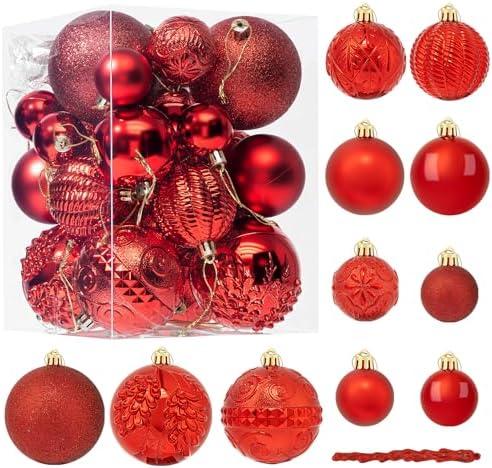 YESPERS 21PCS Red Christmas Ornaments Set - Shatterproof Christmas Tree Ornaments with Icicle for Holiday Party - Vintage Xmas Decorations in 4 Sizes