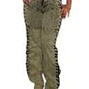 Women Straight Leg Jeans Casual Y2k High Waisted Lace UP Split Hem Jeans Slim Fit Trendy Denim Pants Green, M