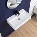 Wall Mount Bathroom Sink 24"x14" Small Vessel Sink Wall Mounted Rectangular Wall Hung Mini White Porcelain Ceramic Floating Tiny Sink with Overflow, Durable, Space-Saving, Ideal for Home,RV