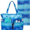 Waterproof Beach Tote Pool Bags for Women Ladies Extra Large Gym Tote Carry On Bag With Wet Compartment for Weekender Travel (2 Pcs Beach Bag With Towel-Turtle Blue)