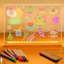LED Note Board with Colors, 12"X8" Led Drawing Board for with Stand, 7 Markers, Light Up Acrylic Message Board, Glowing Acrylic Dry Erase Board with Light, Halloween and Christmas The Best Gifts