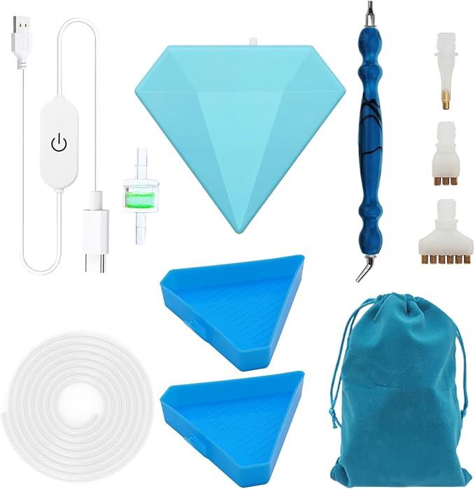 Diamond Art Painting Vacuum Pen Kit, Electric Diamond Art Pen with Storage Tray, No Wax Needed Diamond Art Accessories DIY 5D Art Craft Jewelry Bead Rhinestones(Blue)