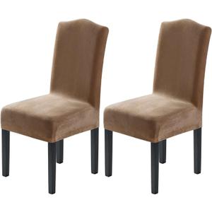 H.VERSAILTEX Velvet Dining Chair Covers Stretch Chair Covers for Dining Room Set of 2 Parson Chair Slipcovers Chair Protectors Covers Dining, Soft Thick Solid Velvet Fabric Washable, Camel