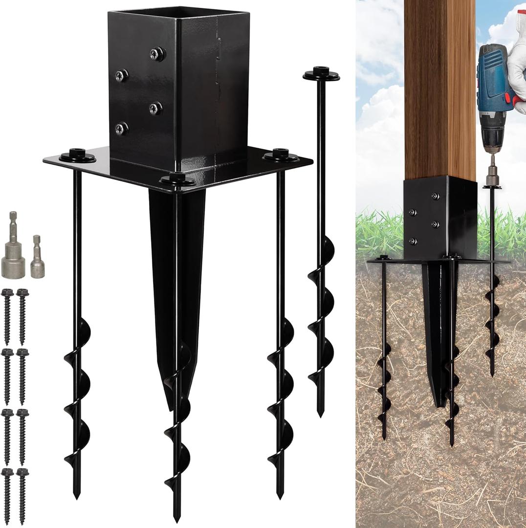 LADECH 16″ No-Dig 4×4 Ground Spike Post Anchors – Powder-Coated Steel, Includes 4 Corner Screws – Heavy-Duty Ground Anchors for Fence, Mailbox & Deck Posts (1 PC)