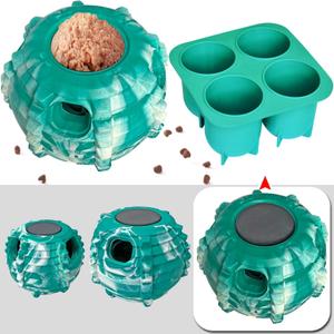 XHX Dog Toy, Durable Large Dog Toys, Freezable Fillable Rubber Dog Toys, Interactive Dog Puzzle Play Toy, Stopper+Silicone Treat Tray (Large, Green and White)