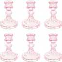 ECHFSM Glass Candlestick Holder,Striped Taper Candle Holders,Set of 6 Candle Stand for Table Centerpieces, Home Decor,Weddings,Festival and Parties (Pink Stripe Pattern)