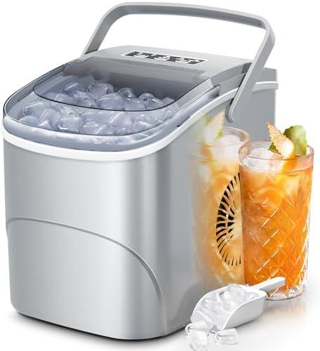 Electactic Ice Makers Countertop,26Lbs/24H,9 Cubes in 6 Mins,Portable Ice Maker Machine with Self-Cleaning,2 Sizes of Bullet Ice,Perfect for Home Kitchen(Grey)