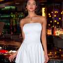 OQQ Women's Mini Dress Summer Cocktail Tube Ruched Waist Ruffle Corset Party A-line Dresses (White, XL)