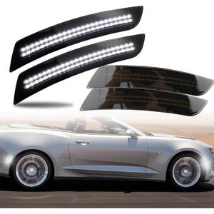 LED Front&Rear Fender LED Side Marker Lights Kit for Camaro 2016-2023, Replacement for Cadillac CTS/ATS (2015-2022),Smoked Lens Side Bumper Marker Lamps,4pcs (White)