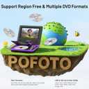 POFOTO 9.5" Portable DVD Player for Kids and Car with 7.5" Swivel Screen, 4-6 Hours Working Time, Car DVD Player with Dual Speakers, Remote Control, Support Sync TV, Region Free USB/SD/AV - Purple